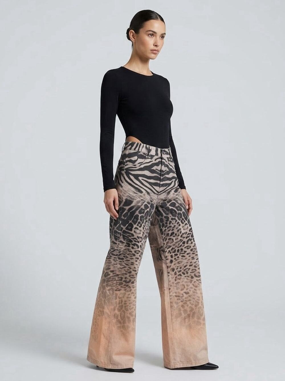 Innovare Denim Animal Print Wide Leg Jeans Size S NWT Zebra Leopard Ombre